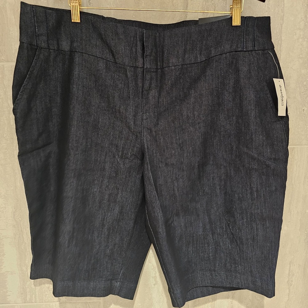 Roz & Ali Womens Shorts Walking Bermuda Dark Blue Stretch Plus Dressbarn Size 20